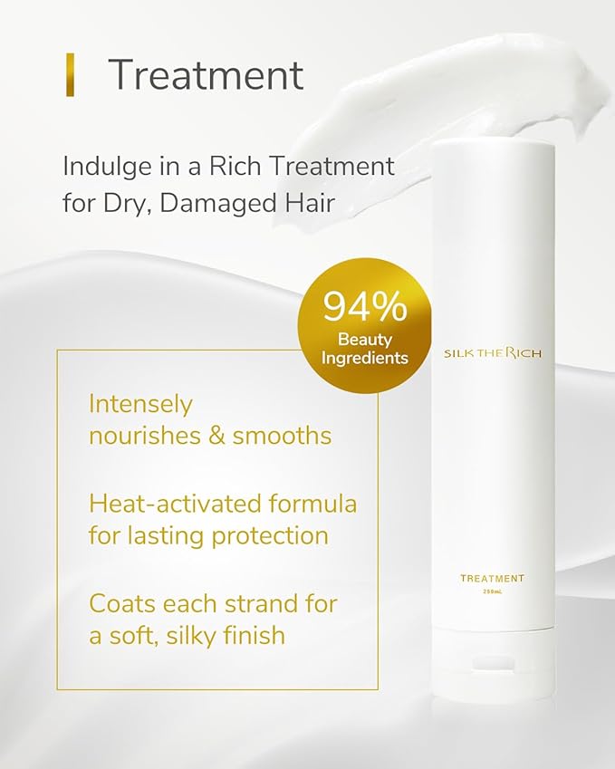SILK THE RICH Conditioner Treatment, Moisturizing & Repairing Hair Conditioner for Women & Men, Hydrating for Dry, Damaged, Color-Treated Hair, Paraben-Free, Sulfate-Free, White (8.5 fl oz, 250 ml)