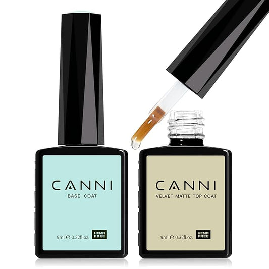 CANNI 2Pcs Matte Gel Top Coat and Base Coat Set- No Wipe Long Lasting Matte Top Coat Gel Nail Polish Kit, Soak Off LED Nail Art Starter Manicure Salon DIY at Home