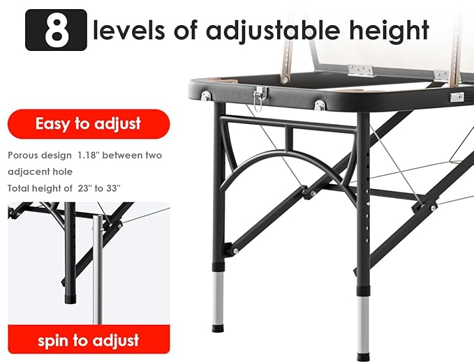 CLORIS 84" Professional Massage Table Portable 3 Folding Lightweight Facial Salon Spa Tattoo Bed Height Adjustable with Carrying Bag & Aluminium Leg Hold Up to 1100LBS