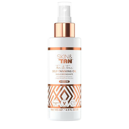 Skinny Tan Tan and Tone Self Tanning Oil Spray - No Need to Rinse - Hydrating and Toning Self Tanner for Healthier Looking Skin - Blurs Appearance of Stretch Marks - Medium Self Tan - 4.9 oz