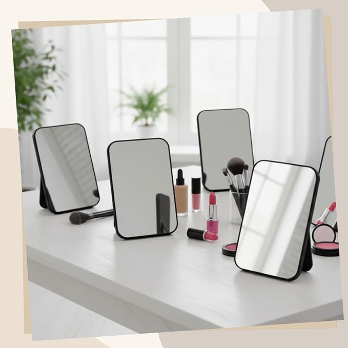 12 Pack Desktop Makeup Mirror Bulk 90° Adjustable Portable 8" Vanity Table Mirror with Stand, Folding Travel for Makeup Party Spa Party, Women, Cosmetics Personal Beauty (Black)