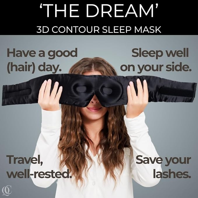 3D Silk Sleep Mask, Sleep Longer in Total Darkness and Comfort. Total Blackout Liner Blocks Light, Lightweight, 100% Silk 22 Momme, Foam Countour Does Not Crush Eyelashes (Obsidian Black)
