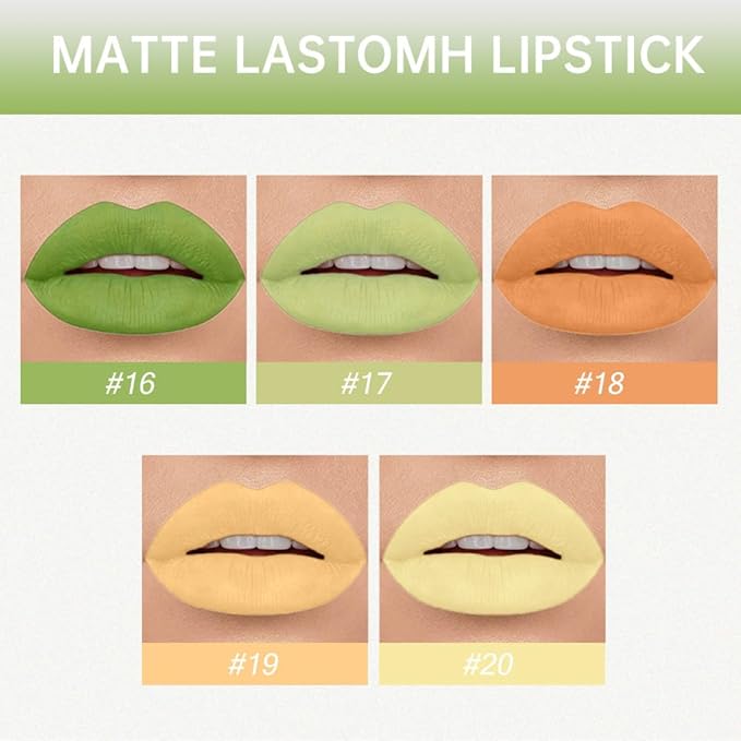 AMY'S DIARY Matte Plum Liquid Lipstick 5Pcs Sets,24-hour Lipstick Green Yello Plum Lip Stain 24 Smudge Waterproof for Women (Set04)