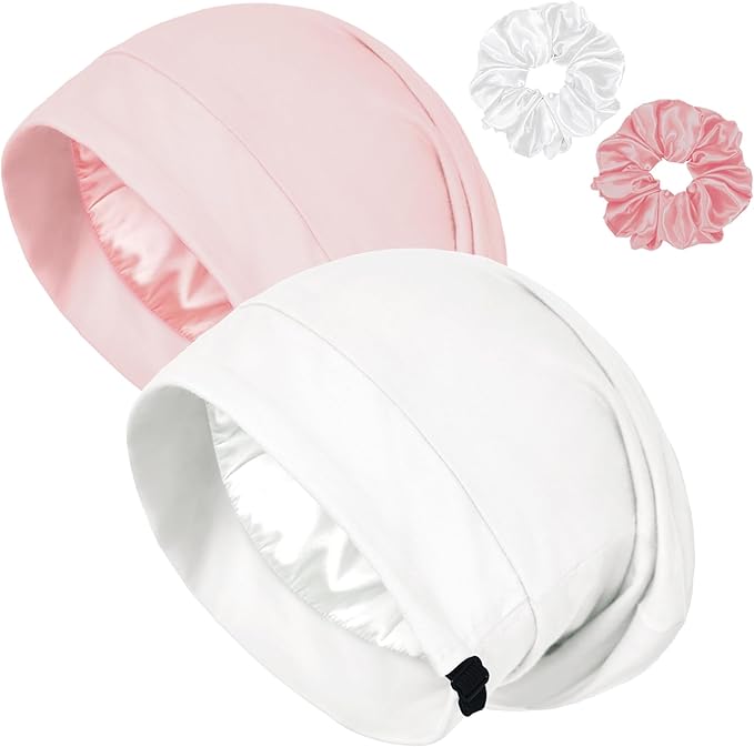 Satin Bonnet for Sleeping Night Cap, Adjustable Satin Lined Silk Bonnets Sleep Cap for Curly Hair Braids Beanie Black Women
