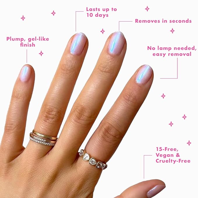 Olive & June Long Lasting Nail Polish | Valentine's Day |Gel-Like Finish No Lamp Needed | Lasts up to 10 days | Salon-Quality 15-Free, Vegan Cruelty-Free Chip-Resistant | Pink Goldfish Pink Iridescent