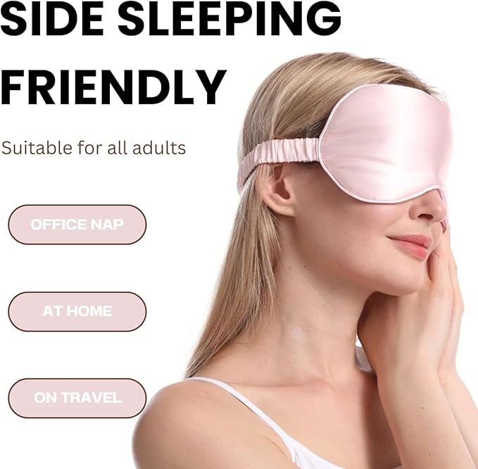 LCBD Silk Satin Sleeping Eye Mask, Pink Sleep Eye Mask Night Blindfold for Women and Men, Soft Breathable Blackout Eyeshade Eye Cover for Travel, Wedding Bridesmaid Gift