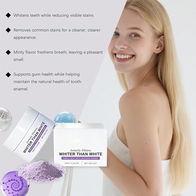Teeth Whitening Powder, Niacinamide-containing Purple Enamel Repair and Whitening Powder, Freshens Breath, Gently Cares for Sensitive Teeth
