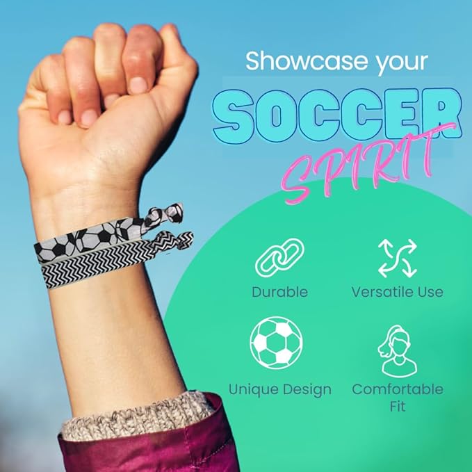 SportyBella Soccer Hair Accessories - No Crease Elastic Hair Ties, Ideal Gift for Girls Soccer Players (6pcs)