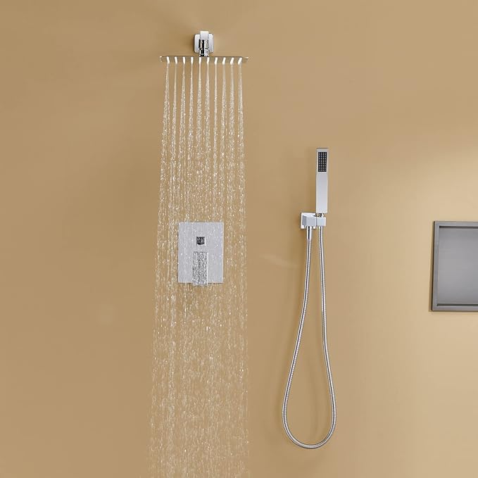 Artiqua Shower System 10 Inches Rain Shower Combo Set Chrome Wall Mount Faucet Bathroom Faucets with Rainfall Shower Head and Hand Shower