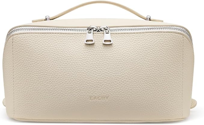 EACHY Makeup Bag,Large Capacity Travel Makeup Bag,Waterproof Portable Open Flat Toiletry Bag Cosmetic Bag with Divider and Handle