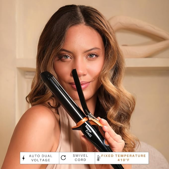 TAIFF Curves Professional Black Titanium Curling Iron – High-Performance Hair Curler & Rizadora para Cabello with Dual Voltage | Fixed Temperature 410°F | 1”