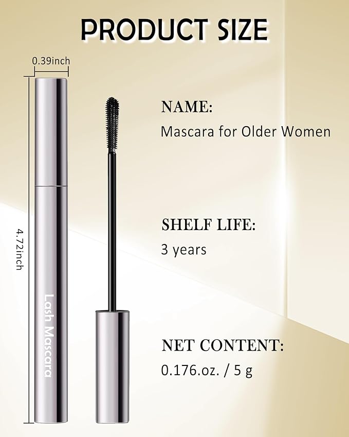 Brown Mascara for Older Women 60 Plus, Tube Máscara Volume and Length for Mature Women with Thinning Lashes, Hypoallergenic Prime Mascara for Sensitive Eyes, Non Clumping Waterproof Long Lasting-02