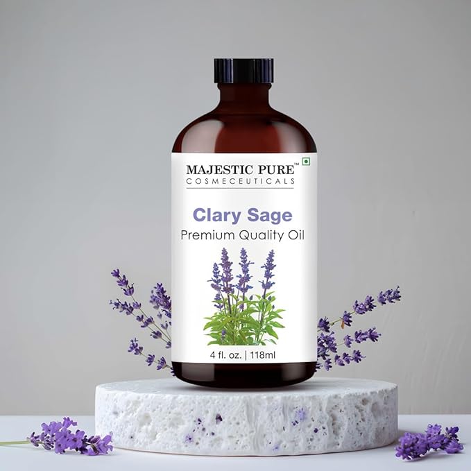 Majestic Pure Essential Oil with Glass Dropper - 100% Pure and Natural - Essential Oils for Diffuser, Aromatherapy, Soap and Candle Making, Clary Sage Essential Oil, Clary Sage Oil, 4 Fl Oz