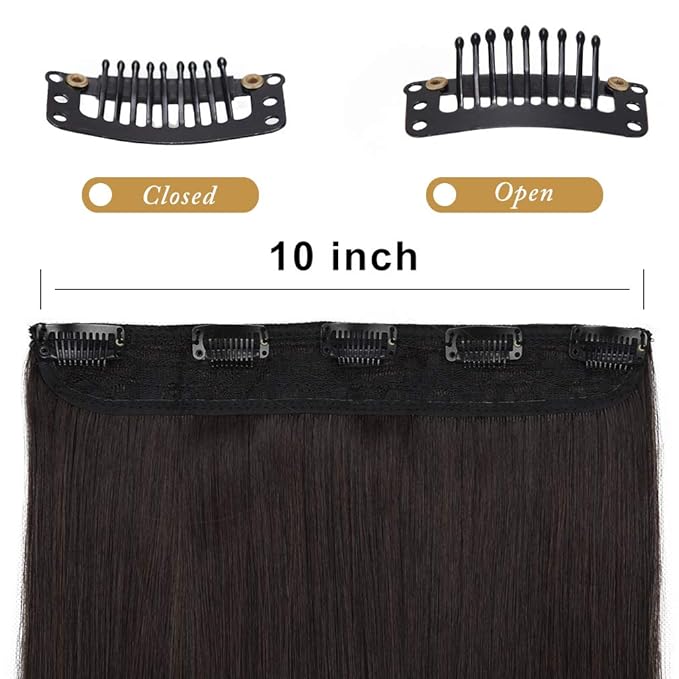 REECHO 24" Straight Clips in hair extensions Clips on HE008 Hairpieces Synthetic Hair Extensions for Women 5 Clips per Piece - Black Brown