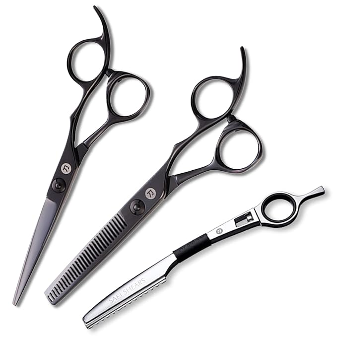 Saki Shears Katana Set of Professional Japanese Hair Shears with Black Finish - 6 Inches - Includes Cutting and Thinning Shears