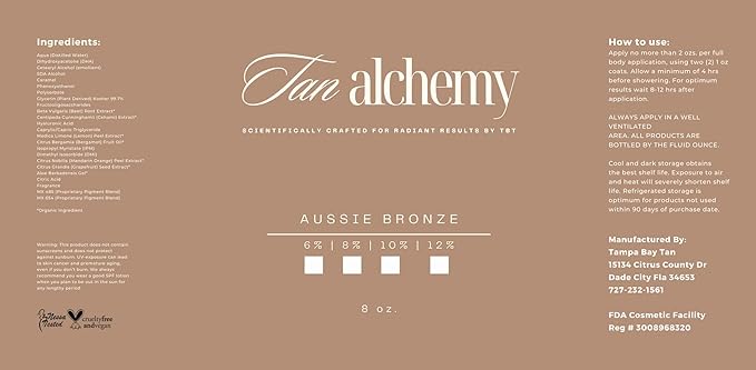 Tampa Bay Tan, Tan Alchemy, Aussie Bronze 8 oz of 12% Dark DHA Sunless Airbrush Spray Tanning Solution