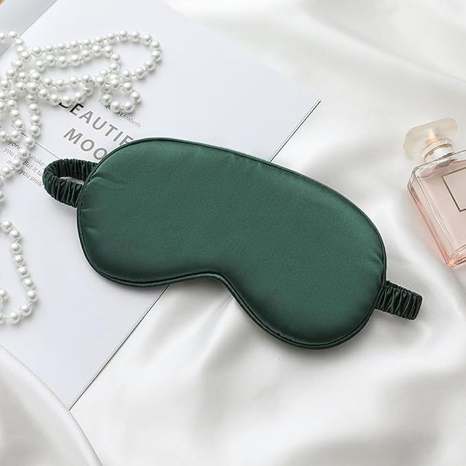 LCBD Silk Satin Sleeping Eye Mask, Green Sleep Eye Night Blindfold for Women and Men, Soft Breathable Blackout Eyeshade Eye Cover for Travel, Wedding Bridesmaid Gift