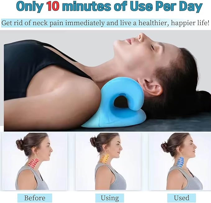 Cervical Traction Device, Neck Stretcher Cervical Traction for Muscle Relax, Neck Hump Corrector for TMJ Pain Relief, Shoulder Relaxer, Spine Corrector (Blue)