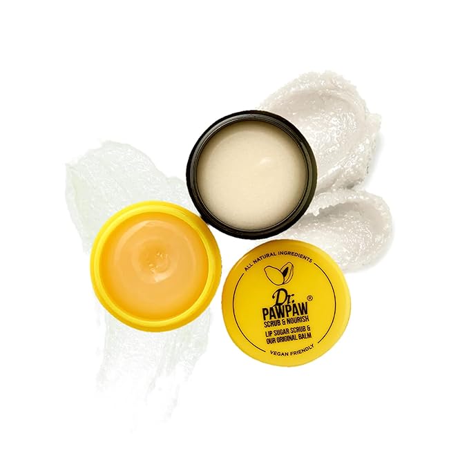 Dr. PawPaw Lip Scrub and Lip Balm Duo - Hydrating Lip Balm with Pawpaw, Aloe, Olive and Castor Oils - Vegan Lip Scrub For Sensitive Skin - 0.55 oz