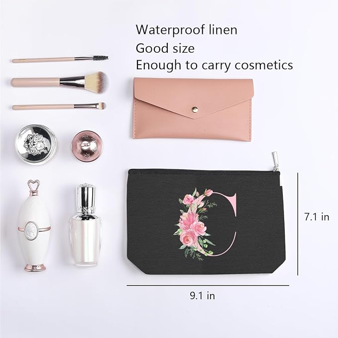 kdxpbpz A-Z Personalized Cosmetic Bag Monogrammed Makeup Bags Bridesmaid Gifts Custom Toiletry Pouch Gifts for Women Mom Best Friend Sister Bride Bridesmaid (C)