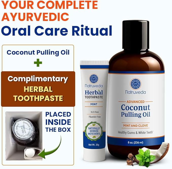 Coconut Oil Pulling Mouthwash – 8 oz, Virgin Clove & Mint Blend, Ayurvedic Oral Rinse for Teeth Whitening, Natural Mouthwash for Gums, Gentle Pulling Oil for Daily Use