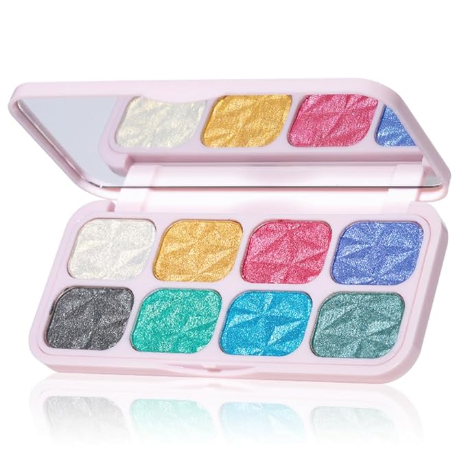 8-Color Glitter Eyeshadow Palette, Rainbow Gem Sparkle, Vibrant Multicolor Shimmer Shades, Waterproof Long-Lasting Formula, Smooth Pigmented Eye Makeup for Creative Looks