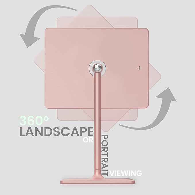 LUNA London Orbit LED Vanity Mirror with Lights, Dimmable & USB-C Rechargeable Tabletop Mirror, 7X 1X Magnification - Blush Rose Pink