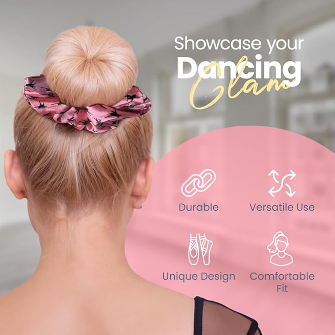 Pink Dance Scrunchie, Girls Hair Accessory with Dancer Silhouette Design, Durable Ballet Elastic Hair Tie, Gift for Recitals & Ballerinas