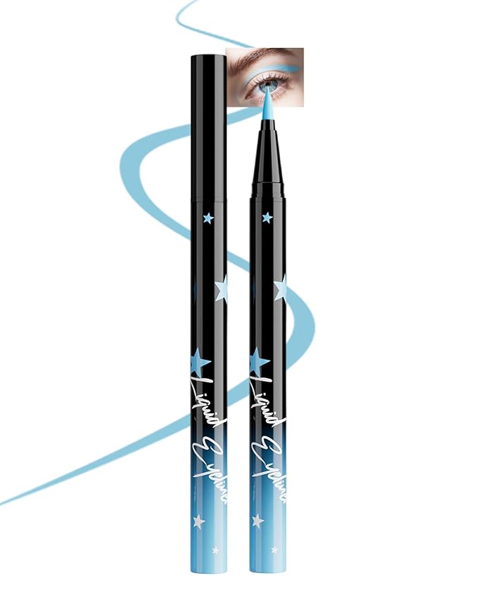 Colored Liquid Eyeliner Pen, Sky Blue Waterproof Waterline Matte Eye Liner Pencil, High Pigmented Long Lasting Quick Drying Colorful Eyeliner Pencils for Women, Valentine’s Day Eye Makeup Gifts-08
