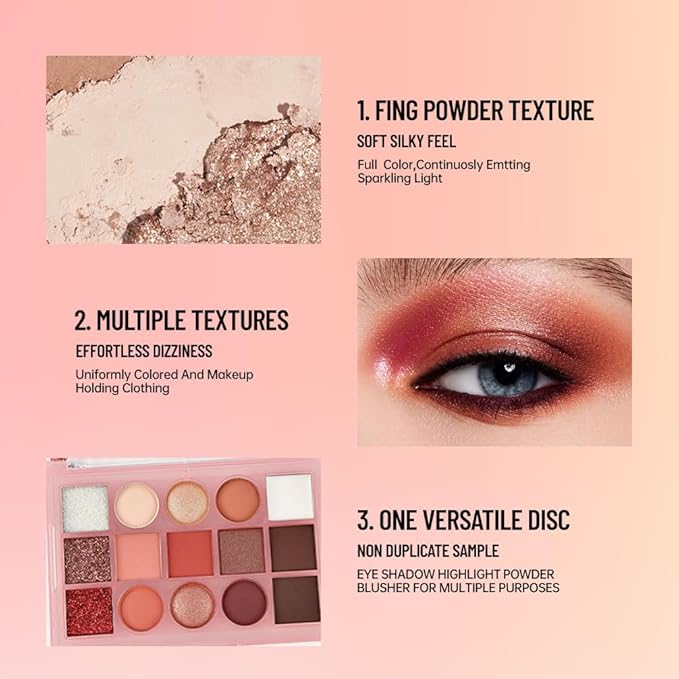 15 Color Neutral Nude Eyeshadow Palette Makeup – High Pigment Waterproof Matte & Shimmer Eyeshadow Palette, Long-Lasting Blendable, Pink, Brown, Rose Gold, Glitter Eye Makeup (02#, 1 Count)