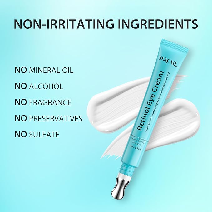 Seacall Retinol Eye Cream - Eye Serum for Dark Circles & Puffiness Anti-Aging - Under Eye Cream with Hyaluronic Acid & Caffeine to Reduce Wrinkles & Repair the Eye Area (15ml)