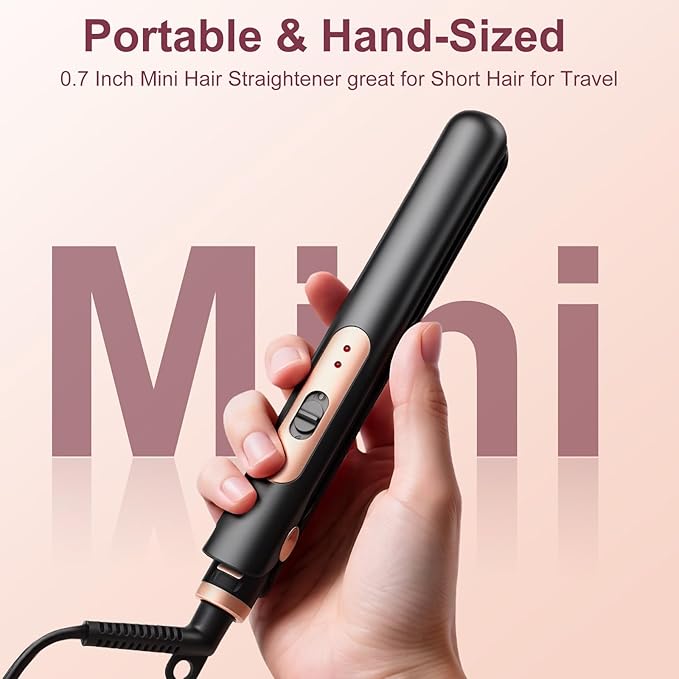 JAETON Small Flat Iron 0.7 Inch Mini Hair Straightener and Curler 2 in 1, 30S Heat-up, Dual Voltage Travel Curling Iron, for Short Hair, Bangs, Pixie Cut, Beard
