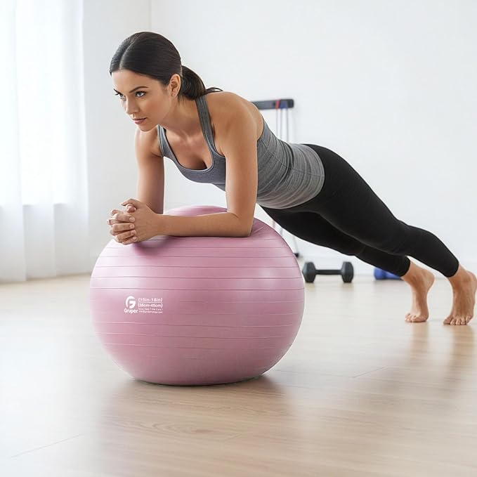 Gruper Yoga and Pilates Ball,4 Sizes Gym Ball for Fitness, Yoga, Workout, Pregnancy and Physical Therapy,Quick Pump Included,Great as Yoga Ball Chair for Office or Home Gym Equipment