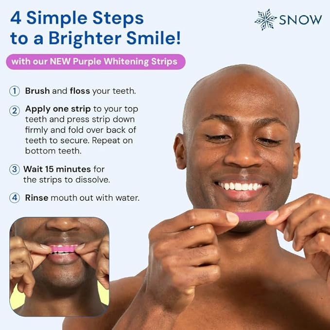 Snow Diamond Series Purple Whitening Strips - Dissolving Teeth Whitening Strips for Sensitive Teeth, Instant Brightening with Hydroxyapatite, Color-Correcting Purple Formula, 42 Count