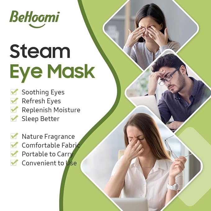BeHoomi Steam Eye Mask, 10 Packs Heated Eye Mask, Self Heating Disposable SPA Warm Compress for Eyes Sleep Mask, Travel Essentials & Relaxation Gifts, Stocking Stuffers (Green Tea Scent)