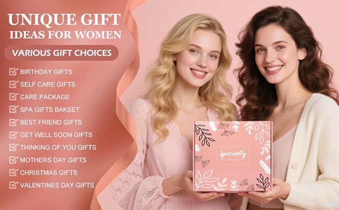 Valentines Day Gift for Her,Pink Birthday Gifts for Women Her Girlfriend Sister Wife,Self Care Get Well Package Basket,Relaxing Spa Set,Valentines Day,Rose Christmas Gifts for Women Grandma Mom Mother
