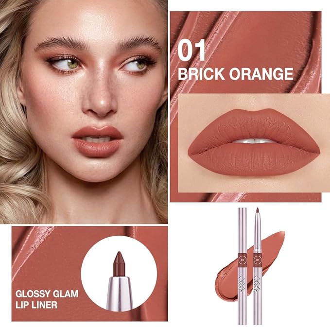 evpct Silky Smooth Lip Liner Pencil Retractable, Dark Orange Lip Liner Creamy Long-Lasting Formula for Precision Contouring Matte Velvet Pigmented Rich Lip Colors Crayon Lipstick 01