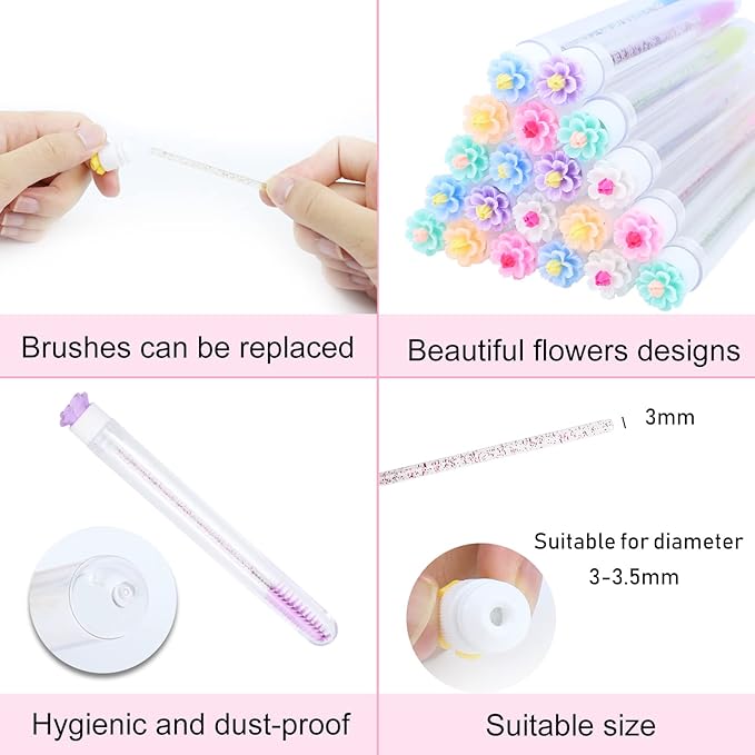 SenRocc 20 pcs Mascara Wands Tube Set Reusable Lash Spoolies Flower Tube Eyelash Brush Tubes Spoolies Lash Extension Brushes Applicators Makeup Tools (cherry blossom-MlX)