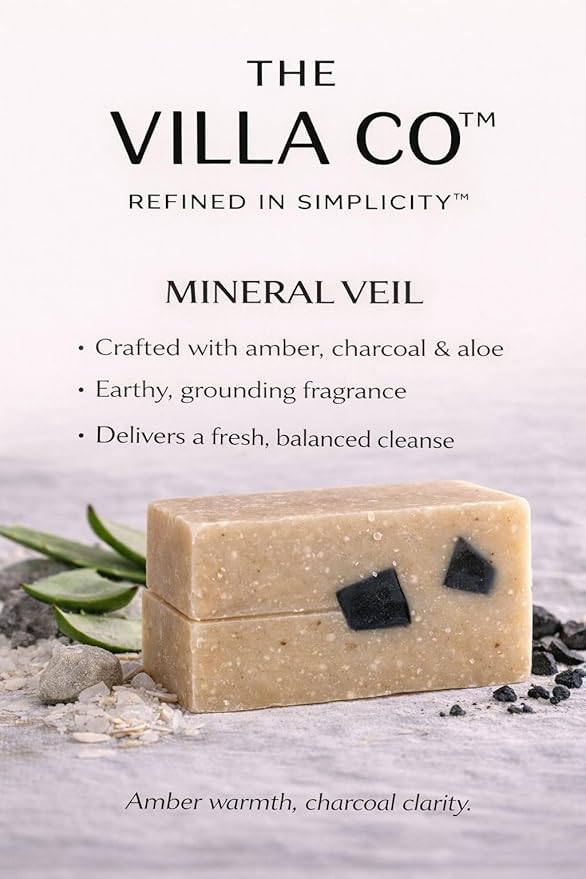 The Villa Co - Mineral Veil | 4.5oz Exfoliating Body Bar for Men | Artisan Made in USA | Natural Ingredients | Activated Charcoal | Rhassoul Clay | Sea Salt