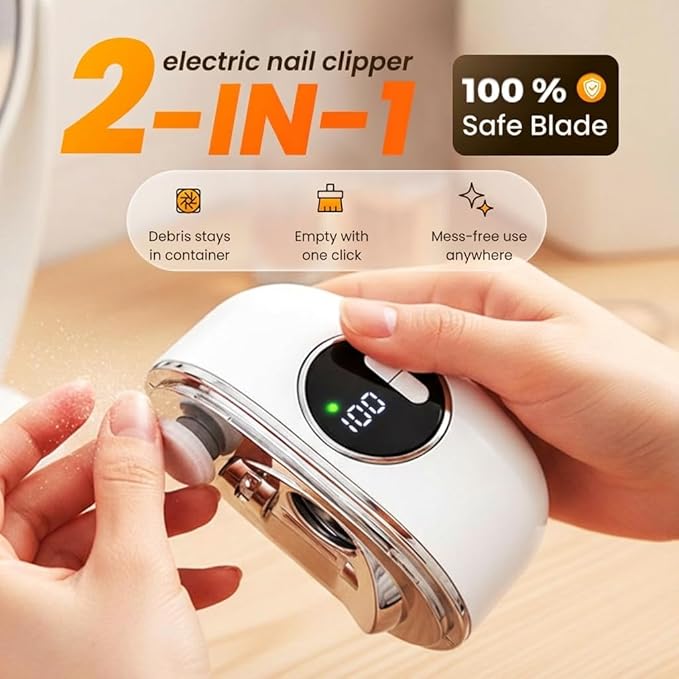 Electric Nail Clippers, 2026 New 2 in 1 Electric Nail Trimmer Polisher with 3 Adjustable Speeds, Automatic Nail Care for Seniors, Adults (Purple)