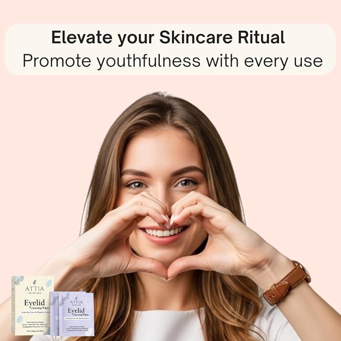 ATTIA Eyelid & Lash Cleansing Wipes With Tea Tree Oil- For Dry & Itchy Eyes, Individually Wrapped Eyelash Wipes With Aloe Vera, Natural Makeup Remover & Daily Eye Cleanser - 30 Count