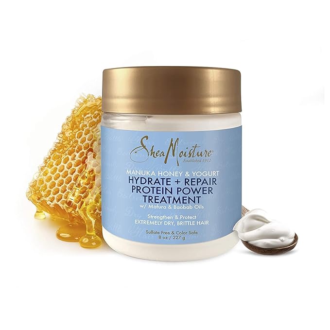 SheaMoisture Hair Mask - Manuka Honey & Yogurt, Hydrate + Repair Protein Power Treatment, Hair Treatment for Dry, Damaged Hair Care with Organic Shea Butter & Castor Oil for Hair, 8 Oz (Pack of 2)