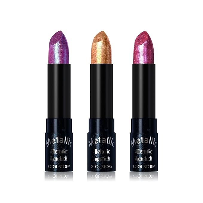 Metallic Glitter Lipstick Set Shimmering Colors Long Lasting Waterproof Plump Matte Moisturizing (Set-C)