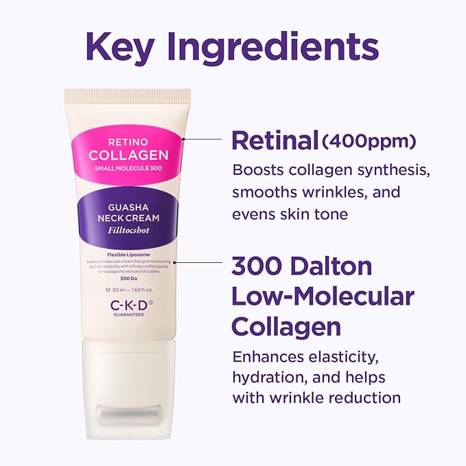 CKD Gua Sha Neck Cream Filltocshot - Advanced Anti-Aging Neck Firming Cream with Massage Roller. Visibly Reduces Wrinkles, Lifts & Tightens Sagging Skin, Boosts Elasticity, Korean Skincare, 1.69 fl oz