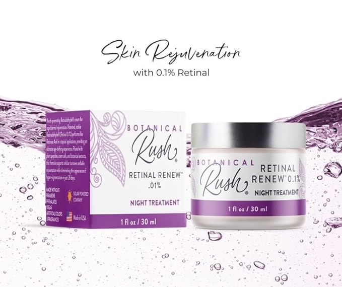 BOTANICAL RUSH Retinal Renew Night Cream for Face & Neck, Fragrance-Free Moisturizer with Peptides & Botanical Extracts, Helps Smooth the Look of Fine Lines & Uneven-Looking Tone, 1 oz Jar