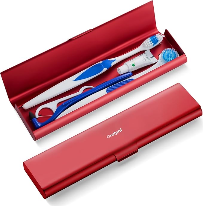 Wider Aluminum Toothbrush Travel Case, Portable Travel Toothbrush Holder, Durable Manual Toothbrush Box Container for Traveling, Bathroom, Camping, Business Trip, Red