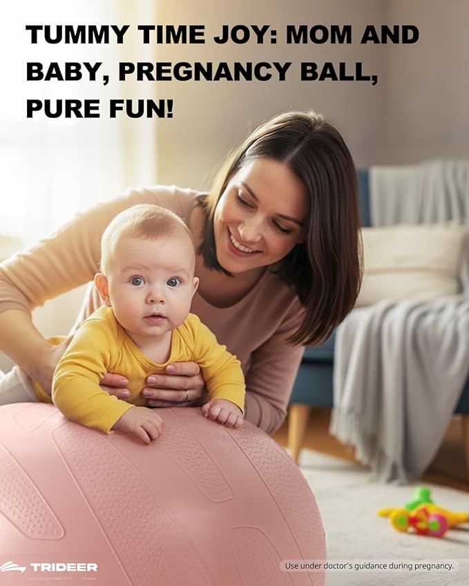 Trideer Pregnancy Birthing Ball - 1.7mm Extra Thick Yoga Ball for Maternity, Labor, Exercise, Physio, Recovery - Guide & Baby Memory Book Included - 440LB Anti-Burst & Non-Slip Stability