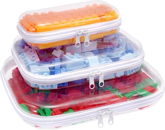 SXS LACONIC Clear Hard Plastic Zipper Case,Transparent Double Zippers Hard Pouch with 3pcs,Portable Travel Organizer Bin for Toy Storage