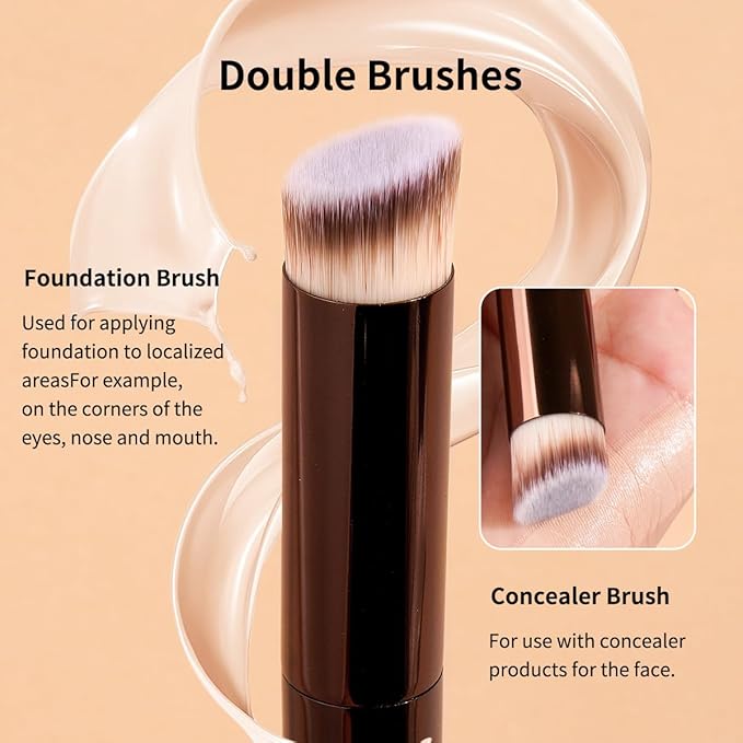 MAANGE Makeup Brush Set 10 Pcs Travel Makeup Brushes Double-ended Kabuki Brush for Foundation Powder Concealers Eye Shadows Makeup Tools Set with LED Light Mirror (Coffee Brown)