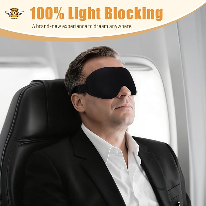 BEARWING 100% Light Blocking Sleep Mask Set, Only 0.73oz Light Comfortable 3D Contoured Memory Foam, Blink Freely Eye Masks for Sleep, Travel, Nap, for Men Women Side Sleeper, Black